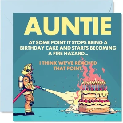 Image of Rude Auntie Birthday Card Fire Hazard Funny Happy for from Nephew Niece, 145mm Joke Humour Bday Greeting Cards