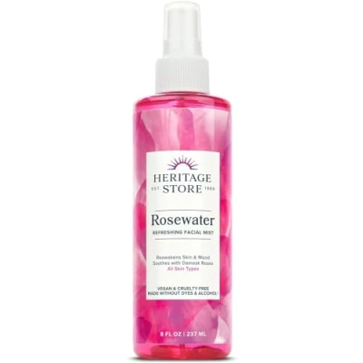 Image of HERITAGE STORE Rose Petals Rosewater Alcohol Free, 100% Pure Vegan Benefits Sensitive Skin, Hair &amp; More Facial Toner&amp; Moisturizer 8 oz (Pack of 2)