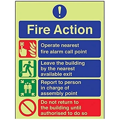 Image of V Safety Glow In The Dark General Fire Action Prohibition/Do Not Return Notice Sign 150mm x 200mm Rigid Plastic