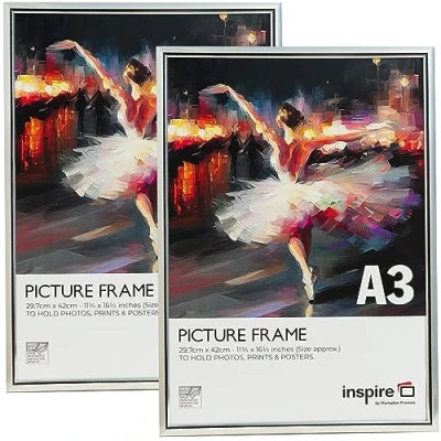 Image of Inspire By Hampton EASYLOADER A3 (30x42cm) Silver Picture Poster Frame Plexi (Non Glass) 2 Pack IBH EASA3SVP PK2