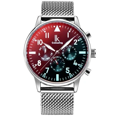 Image of Alienwork Mechanical Automatic Watch Men Watches for Boys Stainless Steel Metal Mesh Strap Silver Analogue Self Winding Calendar Date Black Waterproof