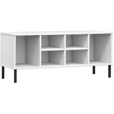 Image of vidaXL Shoe Rack with Metal Legs White 106x35x45 cm Solid Wood OSLO