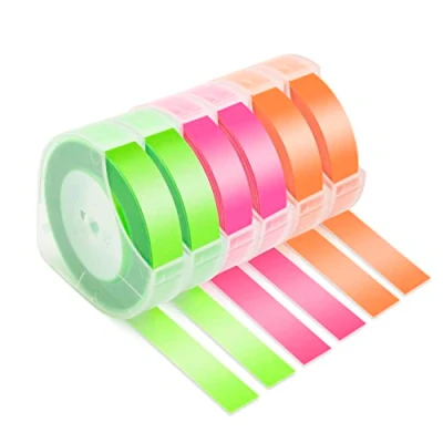 Image of UNOKA Compatible for Dymo Embossing Tape Refills Omega Label Makers S0717930 Junior S0717900, 9mm Pink/Green/Orange Labels 3D Maker Motex E 101 303, 6 Packs