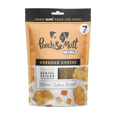 Image of Pooch &amp; Mutt Training Dog Small Dental Sticks, Cheddar Cheese Flavour Chew, 1 pack of 7 sticks