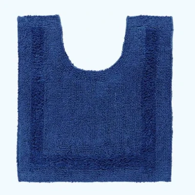 Image of HOMESCAPES Toilet Mat, Luxury 1600gsm Extra Soft 100% Cotton, Reversible Bathroom Mats Non Slip, Washable, Super Absorbent, Quick Dry, Navy Blue Pedestal Mat for Toilet, 50 x 55 cm