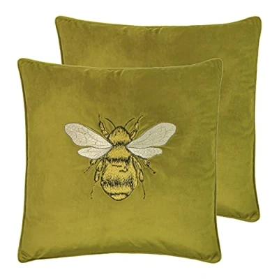 Image of Paoletti Hortus Twin Pack Polyester Filled Cushions, Olive, 50 x 50cm