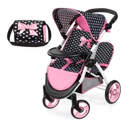 Image of Bayer Design 39460AA Twin dolls pram, double doll stroller, adjustable handle, foldable, bag