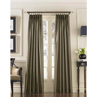 Image of Curtainworks Marquee Faux Silk Pinch Pleat Curtain Panel, 30 by 84&quot;, Bronze
