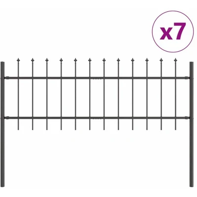 Image of vidaXL Garden Fence with Spear Top Grey, 11.9 x 0.6 m, Steel