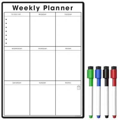 Image of TMS Magnetic Weekly Planner/Organiser A3 Customisable Whiteboard to Manage Tasks, Do Lists, Shopping, Meal Planning for Home, Office, School with 4 Dry Wipe Pen (Standard Black, A3)