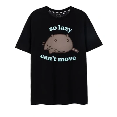 Image of Pusheen Womens T Shirt Black So Lazy Graphic Tee for Ladies Oversized Cute Kitty Short Sleeve Tshirt Lightweight Internet Cat Apparel Top Stylish Daywear Merchandise Gift Adults