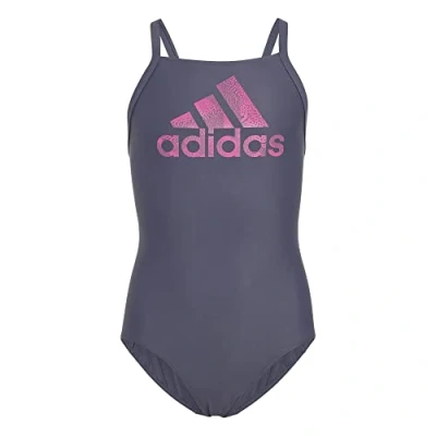 Image of adidas Girl&#039;s Big Logo Swimsuit, Shadow Navy/Lucid Fuchsia, 9 10 Years