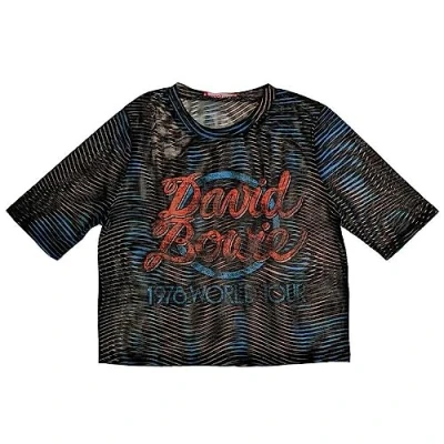 Image of David Bowie Mesh Crop Top T Shirt 1978 World Tour Official Womens Black XXS
