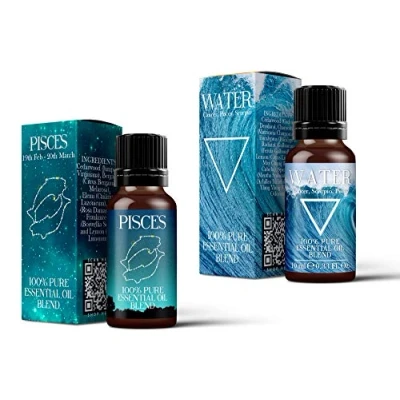 Image of Mystix London Water Element &amp; Pisces Zodiac Sign Astrology Essential Oil Blend Twin Pack (2x10ml) for Diffusers, Aromatherapy Massage Blends Perfect as a Gift Vegan, GMO Free