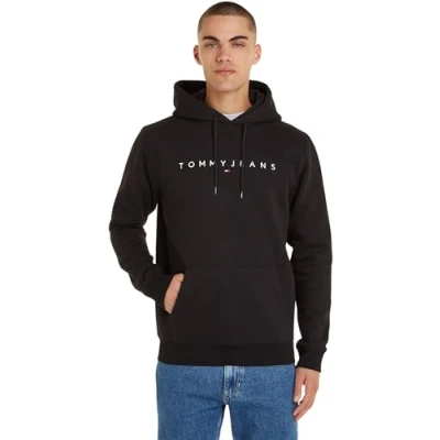 Image of Tommy Jeans Linear LOGO Hoodie Sweatshirt, Men&#039;s, Size: XXL, Black