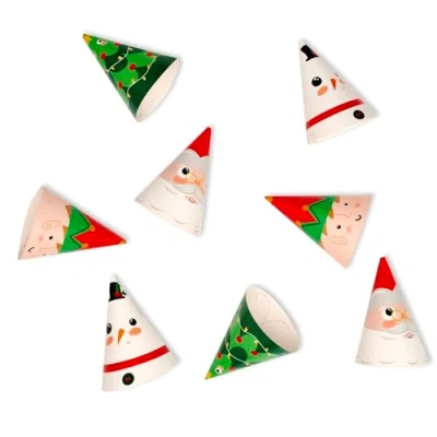 Image of PUKKA Party Christmas Hats Pack of 8 Family Fun with 11cm Diametre in Santa, Snowman, Elf, and Tree Designs for Festive Home Office Celebrations Kids &amp; Adults