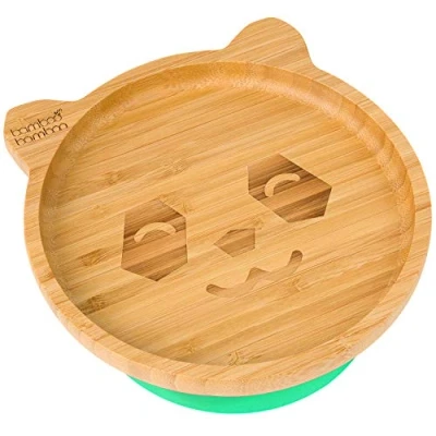 Image of Bamboo Baby Plate and Toddler Plate, Suction for Feeding Weaning, Panda with Secure Suction, Plates Babies from 6 Months (Panda, Green)