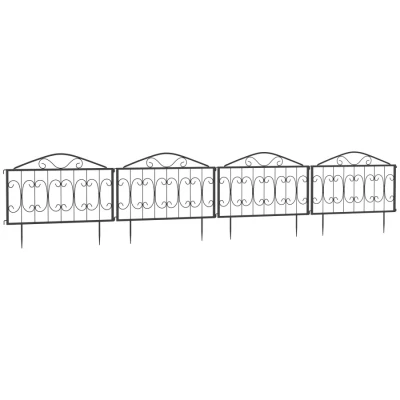 Image of Outsunny Decorative Garden Fencing, 4PCs Outdoor Picket Fence Panels, Rustproof Metal Wire Landscape Flower Bed Border Edging Animal Barrier, Black