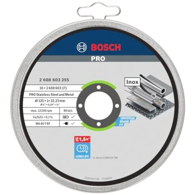 Image of Bosch Professional 10 x Cutting Discs for Inox Rapido WA 60 T BF (for Stainless Steel, Ø 125 mm, Straight, Accessories Angle Grinders), white, 125mm 1mm 22.23mm, 2608603255