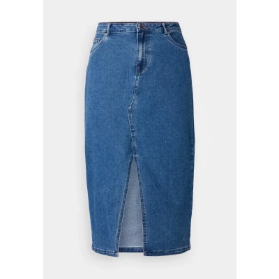 Image of ONLY Carmakoma Women&#039;s Carsiri Front Slit Skirt DNM Gua Noos, Medium Blue (Medium Denim), 26