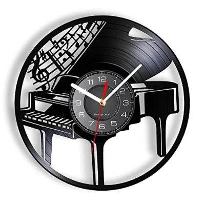 Image of Smotly Vinyl wall clock, piano carved clock gift for music lovers.
