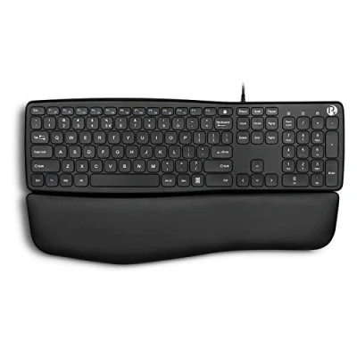 Image of Perixx PERIBOARD 527 Wired Comfort USB Keyboard Laptop Scissor Keys Curved Ergo Lite Design Detachable Soft Wrist Rest Black USA QWERTY