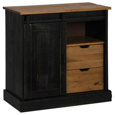 Image of vidaXL Halden black sideboard, 80x40x80cm, solid pine, sliding door, drawers, living room/cabinet use