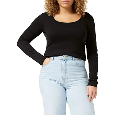 Image of Vero Moda Women&#039;s Vmmaxi My Soft Short U neck Ga Long Sleeve Top, Black (Black Black), M UK