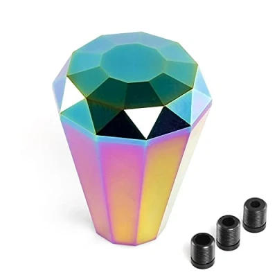 Image of muge racing Car Gear Shift Knob, Diamond Universal Aluminum Knob with 8/10/12mm Adapters(Neo Chrome)