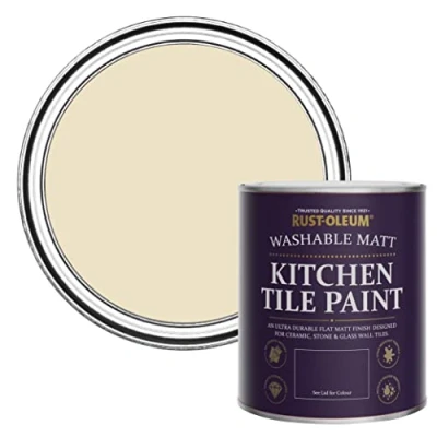 Image of Rust Oleum Cream water resistant Kitchen Tile Paint in Matt Finish Featherstone 750ml