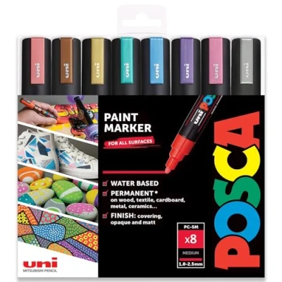 Image of Posca PC 5M Paint Marker Art Pens 1.8 2.5mm Metallic Tones Set of 8 in Gift Box