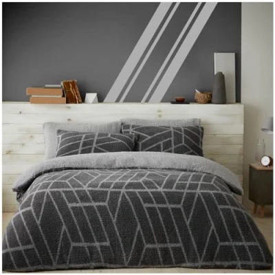 Image of GC GAVENO CAVAILIA Teddy Fleece Duvet Cover Single with Pillowcase Snuggle Warm Bedding Set Cosy Bed Linen Charcoal