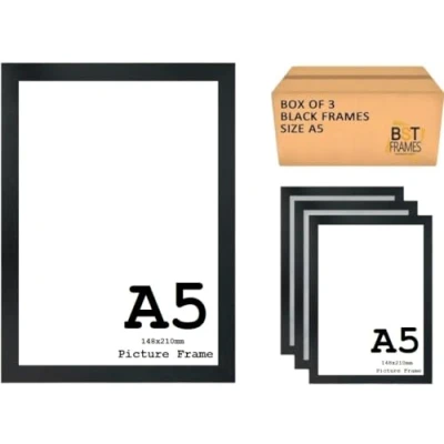 Image of Bargain Shop Az Pack Of 3 Modern A5 Wooden Effect Picture Frames (Black, 210 x 148mm)