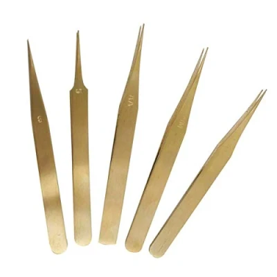 Image of Brass Tweezer Set 5PC Anti Magnetic Jewellers Watch Repair