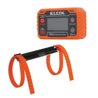 Image of Klein Tools 80155 2 Piece Digital Electronic Level and Angle Gauge Set with LED Alert, Plumber&#039;s Kit Straps, 0 90 180 Degrees