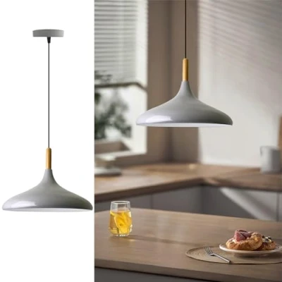 Image of bamyum Holz Champion Industrial Ceiling Pendant Light, 35 cm Lamp Shades Light &amp; Metal Kitchen Island E27 Lights for Living Room Dining Room, Red Hanging Fixture