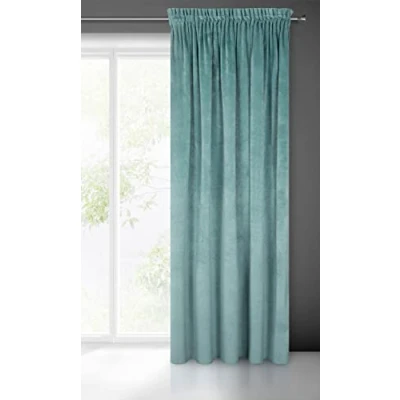 Image of Eurofirany VILLA Soft Plain Opaque Velvet Curtain with Rufflette Tape For Rail 1 Unit, Fluffy Panel Drape Classic Glamour Elegant Living Room, Bedroom, 290 g/m2, W55 x L106, Sea Green