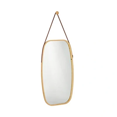 Image of Relaxdays Hanging Mirror, Bamboo Frame, Adjustable Strap, Oval Wall Modern, Hallway, Bed &amp; Living Room, Natural