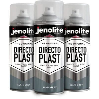 Image of JENOLITE Directoplast Gloss Spray Paint SLATE GREY 3x400ml for Plastic Surfaces All Types Of No Primer Required Multi Surface RAL 7031