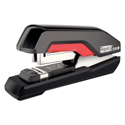 Image of Rapid Supreme S50 Half Strip Stapler, 50 Sheet Capacity, Super Flat Clinch Stapling, Black/Red, 5000544
