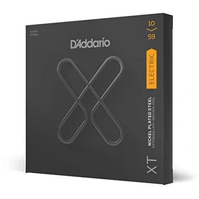 Image of D&#039;Addario Guitar Strings XT Nickel Coated Electric XTE1059 Extended String Life with Natural Tone, Feel For 7 Guitars 10 59 Regular Light