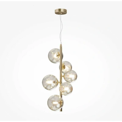 Image of Maytoni Dallas Modern 6 Light Globe Pendant Ceiling Gold, Cognac Shade, G9