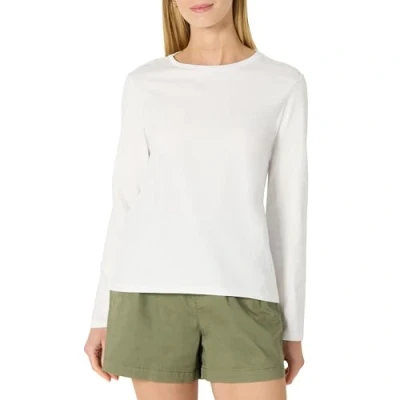 Image of Amazon Essentials Women&#039;s 100% Cotton Regular Fit Long Sleeve Crewneck T Shirt, White, L