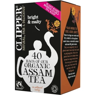 Image of Clipper Tea Fairtrade Organic Assam 40 Bags (Set of 6, Total 240 Teabags) Unbleached, Plastic Free, Plant Based &amp; Biodegradable