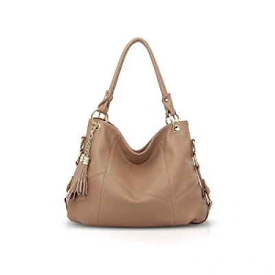 Image of NICOLE &amp; DORIS Women Handbag Large Capacity Shoulder Bags Soft Leather Hobo Bag Fashion Cross Body Top Handle with Tassel Khaki