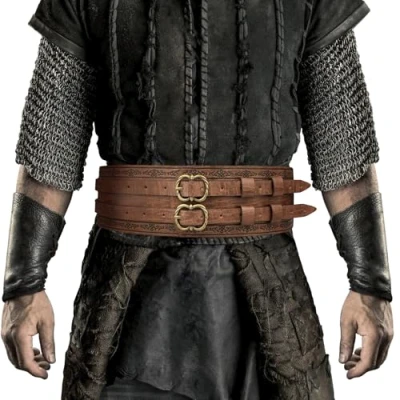 Image of HiiFeuer Viking Wide Belt, Medieval Faux Leather Armor Belt Knight Corset LARP Costume (Brown D)