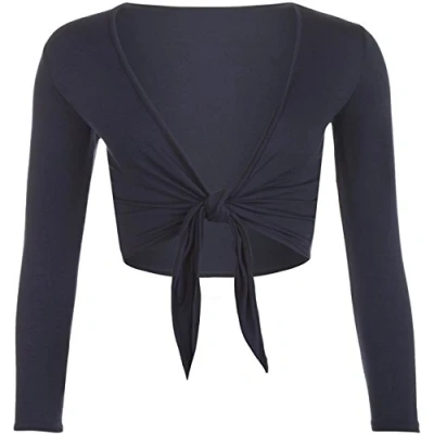 Image of Fashion Valley Womens Tie Knot Shrug Short Ladies Crop Cardigan Wrap Bolero Top Plus Size 8 22 (UK M/L 12 14.Navy)