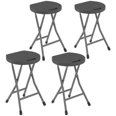 Image of Outsunny Folding Stool Set of 4, Decorative Garden with Safety Latch, Foldable Stools Powder Coated Steel Legs HDPE Seat and Handle for Indoor Outdoor, Charcoal Grey