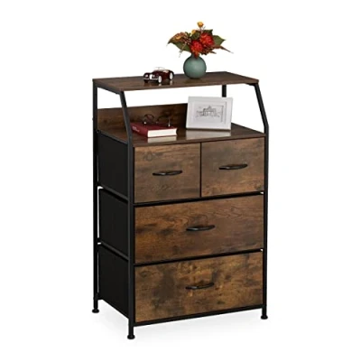 Image of Chest of Drawers, 4 h x w d: 96.5 60 41.5 cm, Wardrobe, Dresser, Brown/Black Relaxdays