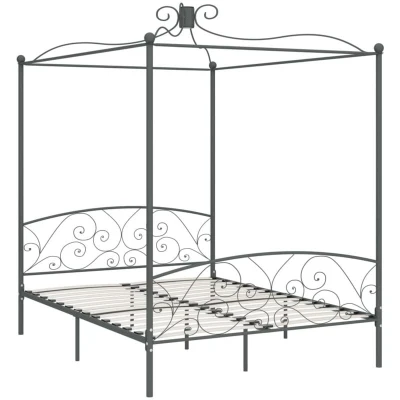 Image of vidaXL 284484 Canopy Bed Frame without Mattress Grey Metal 160x200 cm